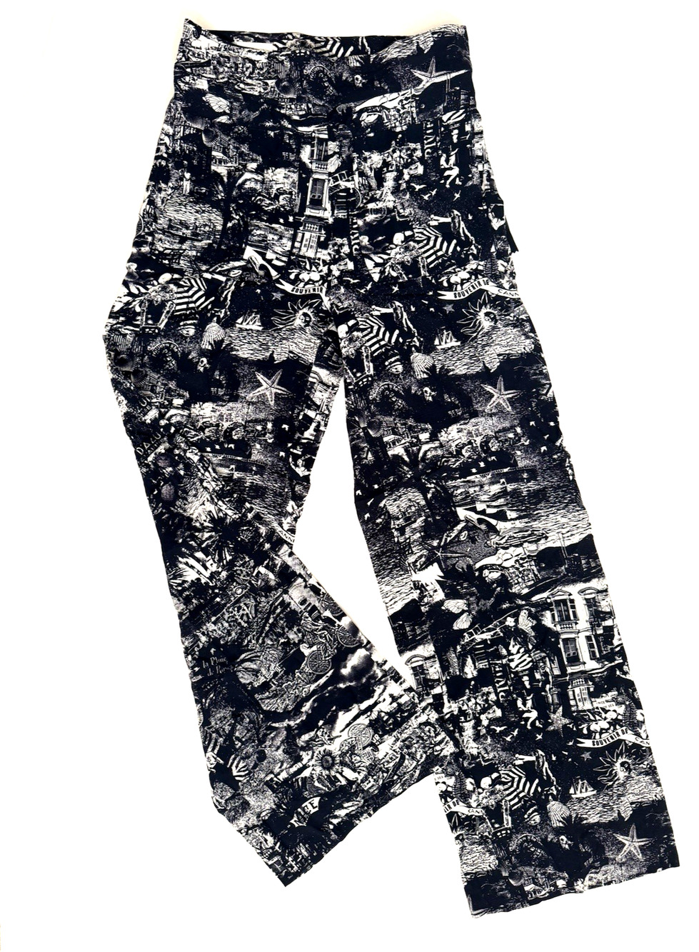 Faconnable Wide-Leg Silk Pants 6 Blue French Riviera Monte Carlo Cannes Montage